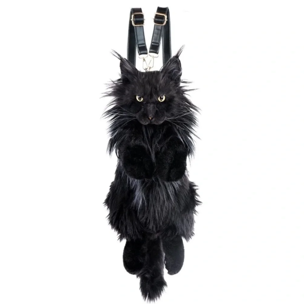 Cat Shaped Backpack - Handcrafted Stuffed Animals Bag, Black Cat Plush Bag new - Picture 1 of 9
